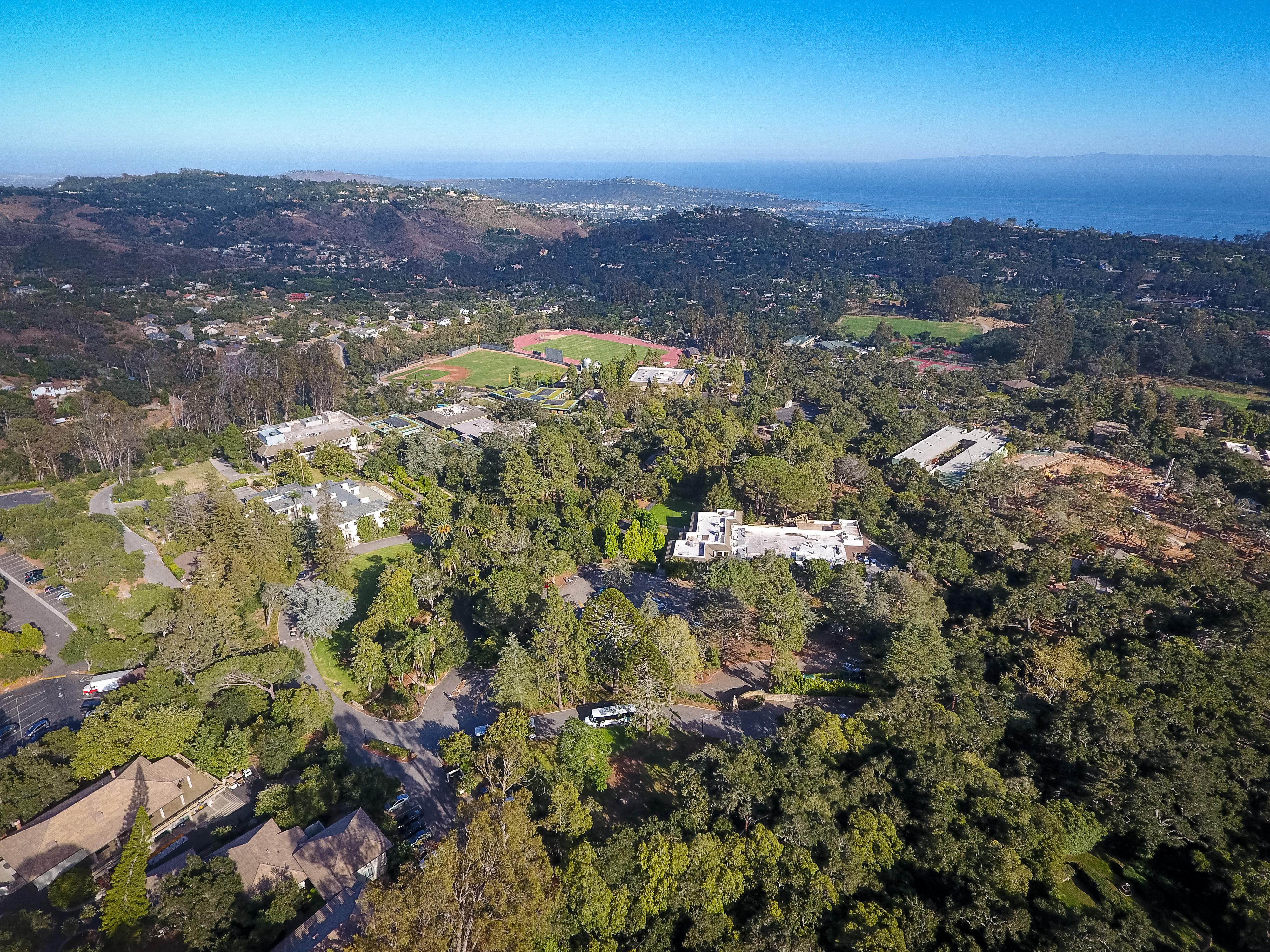 aerial view of westmont campus toward ocean